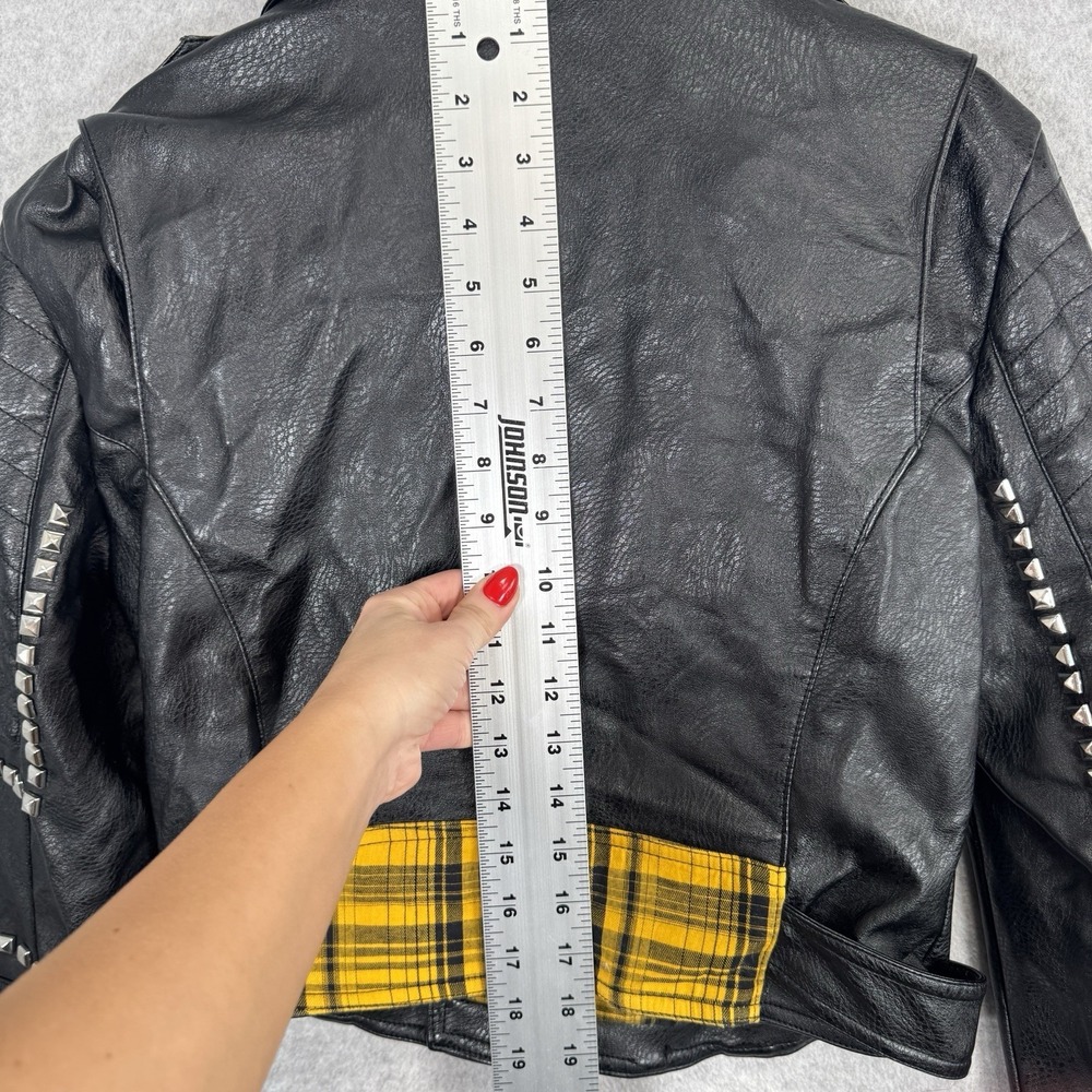Azalea Wang Studded Vegan Leather Moto Jacket Plaid Monster High Frankie Stein M - Picture 16 of 16